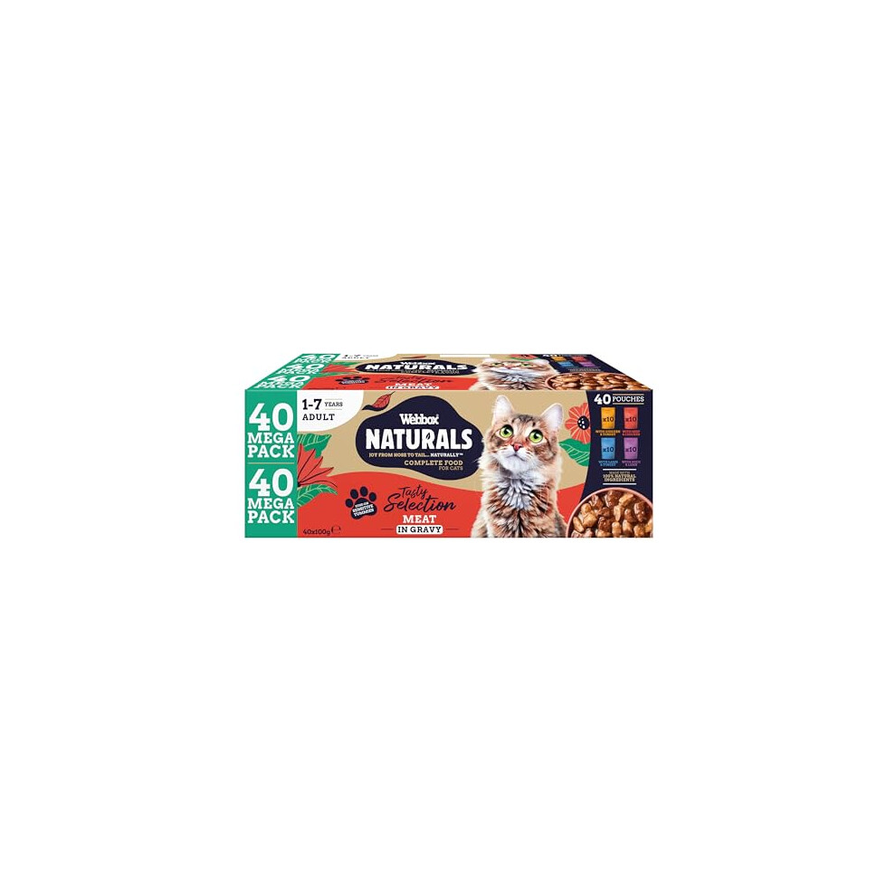 Webbox Naturals Complete Adult Wet Cat Food, 40 X Meat In Gravy Variety Mega Pack - Made With Natural Ingredients And No Nasties (40 X 100G Pouches)