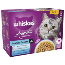 WHISKAS Cat Pouches Aromatic Seafood in Gravy 4x 12x85g ? Delicious Wet Cat Food with Seafood Flavor