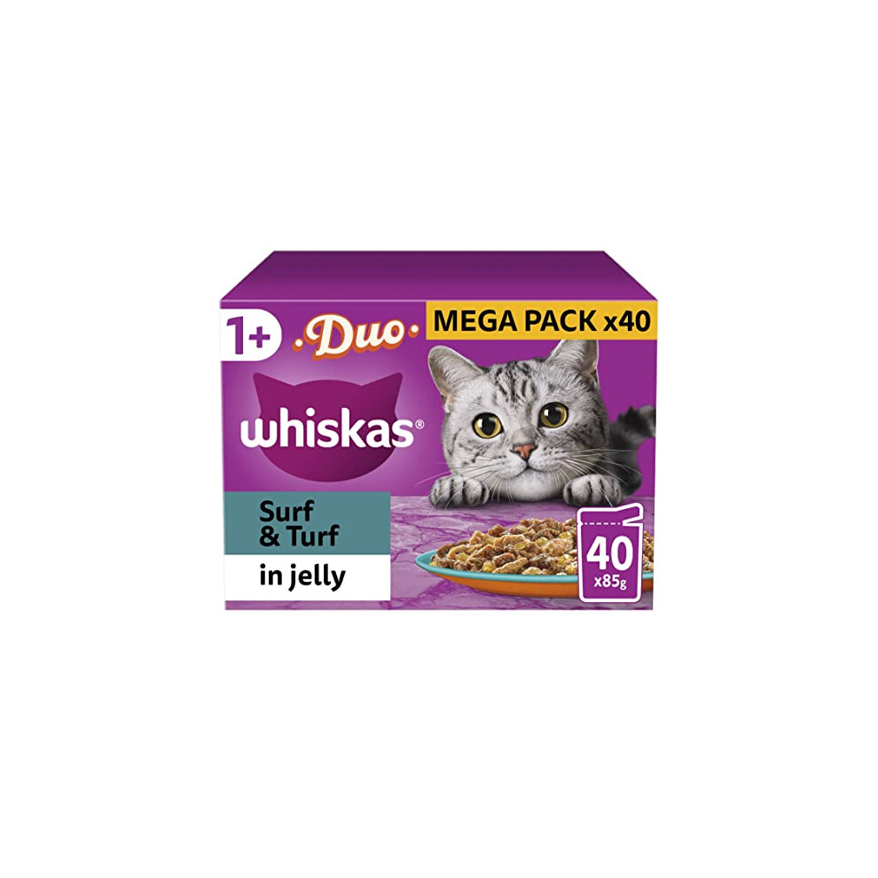 Whiskas Tasty Duo 1+ Surf & Turf in Jelly 40x85g Pouches, Adult Cat Food