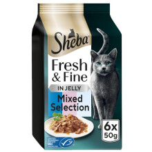 SHEBA Fresh and Fine Cat Pouches with Tuna and Salmon in Jelly 8 x 6x50g? Delicious Tuna and Salmon Cat Food in Jelly