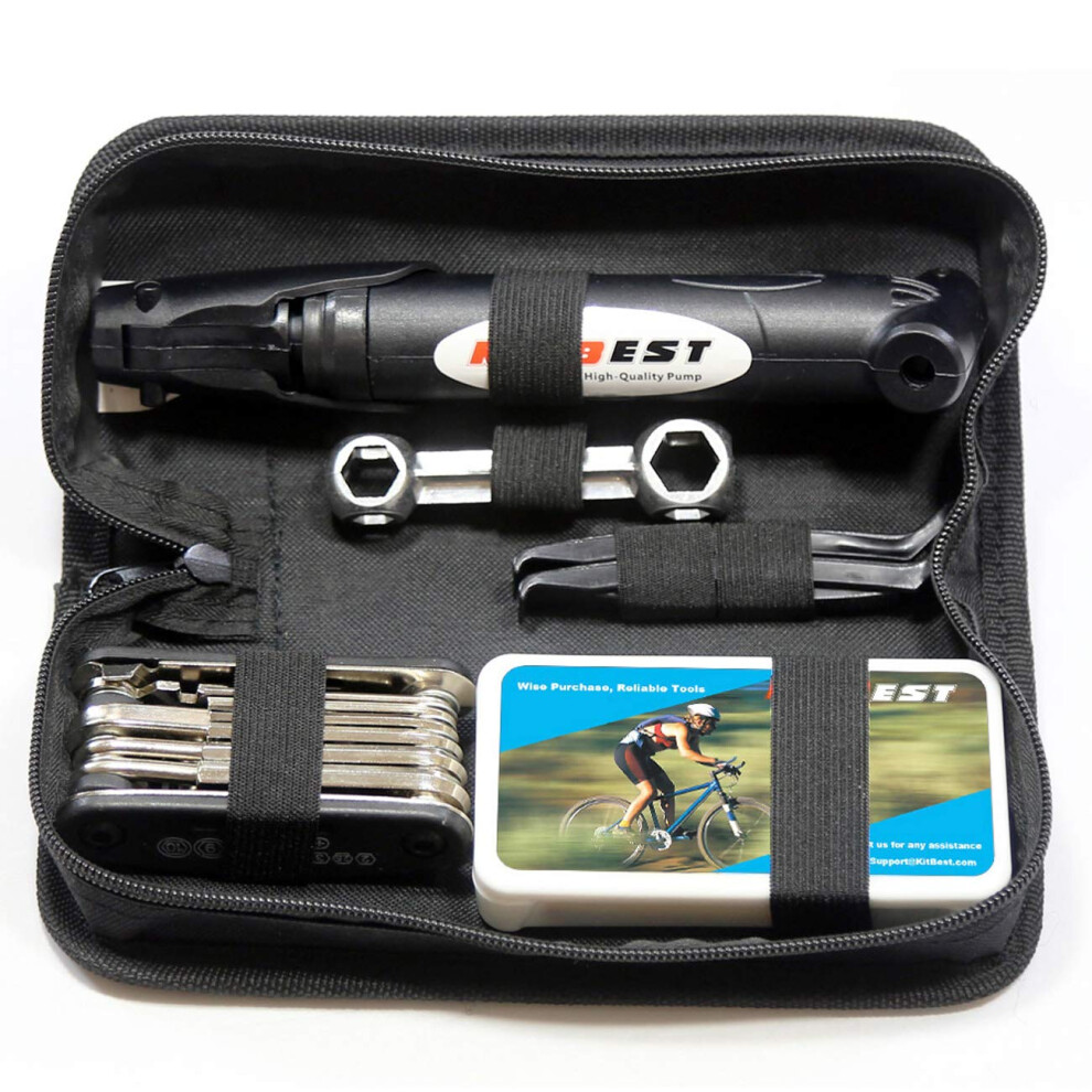 Kitbest Bike Repair Kit, Bike Tool Kit with Bike Pump, Puncture Tire Patch Repair Kit with 16-in-1 Bicycle Multi Tool, Bicycle Mountain Bike