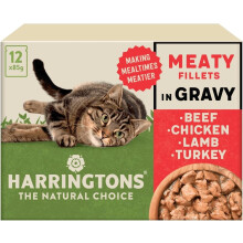 Harringtons Complete Wet Pouch Grain Free Hypoallergenic Adult Cat Food Meaty in Gravy Pack 72x85g - Beef, Chicken, Lamb & Turkey - Making Mealtimes