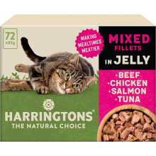 Harringtons Complete Wet Pouch Grain Free Hypoallergenic Adult Cat Food Mixed in Jelly Pack 72x85g - Beef, Chicken, Salmon & Tuna- Making Mealtimes