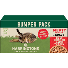Harringtons Complete Wet Pouch Grain Free Hypoallergenic Adult Cat Food Meaty in Gravy Pack 40x85g - Beef, Chicken, Lamb & Turkey - Making Mealtimes