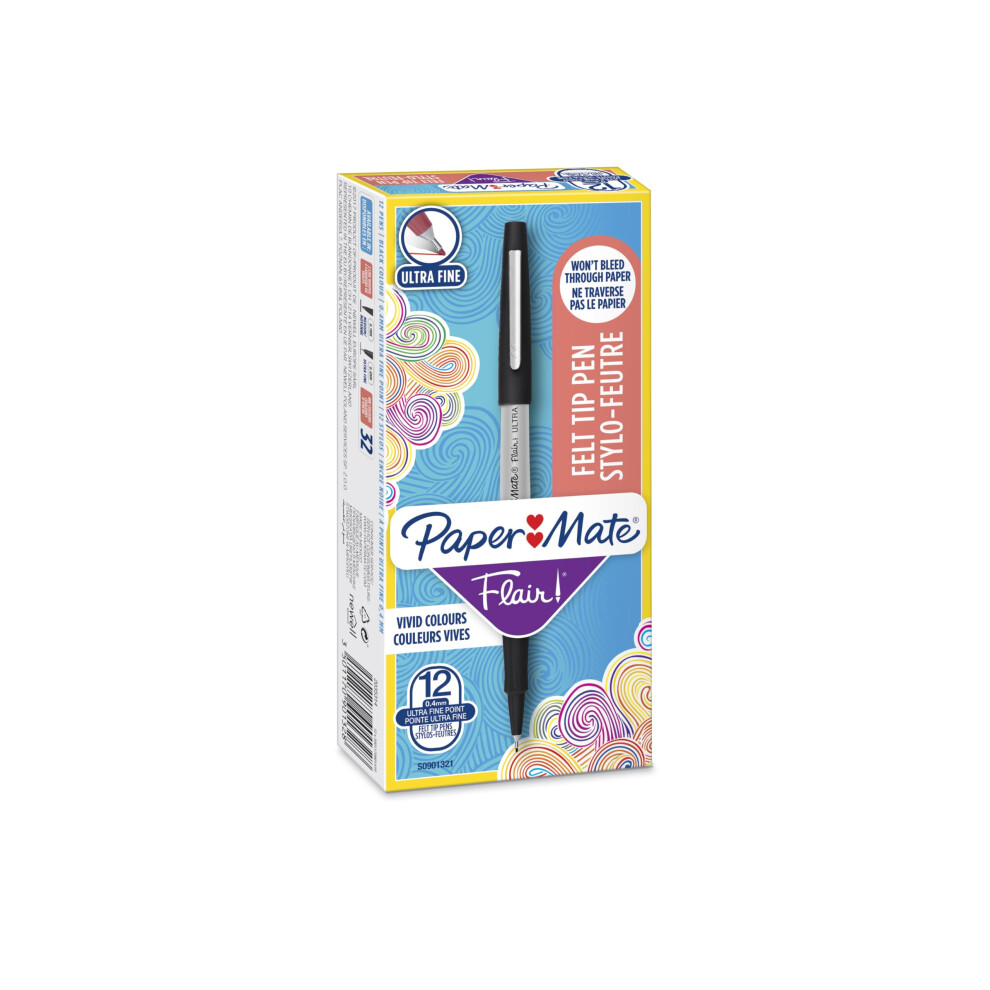 Paper Mate Flair Felt Tip Pens | Ultra Fine Point (0.4Mm) | Black | 12 Count