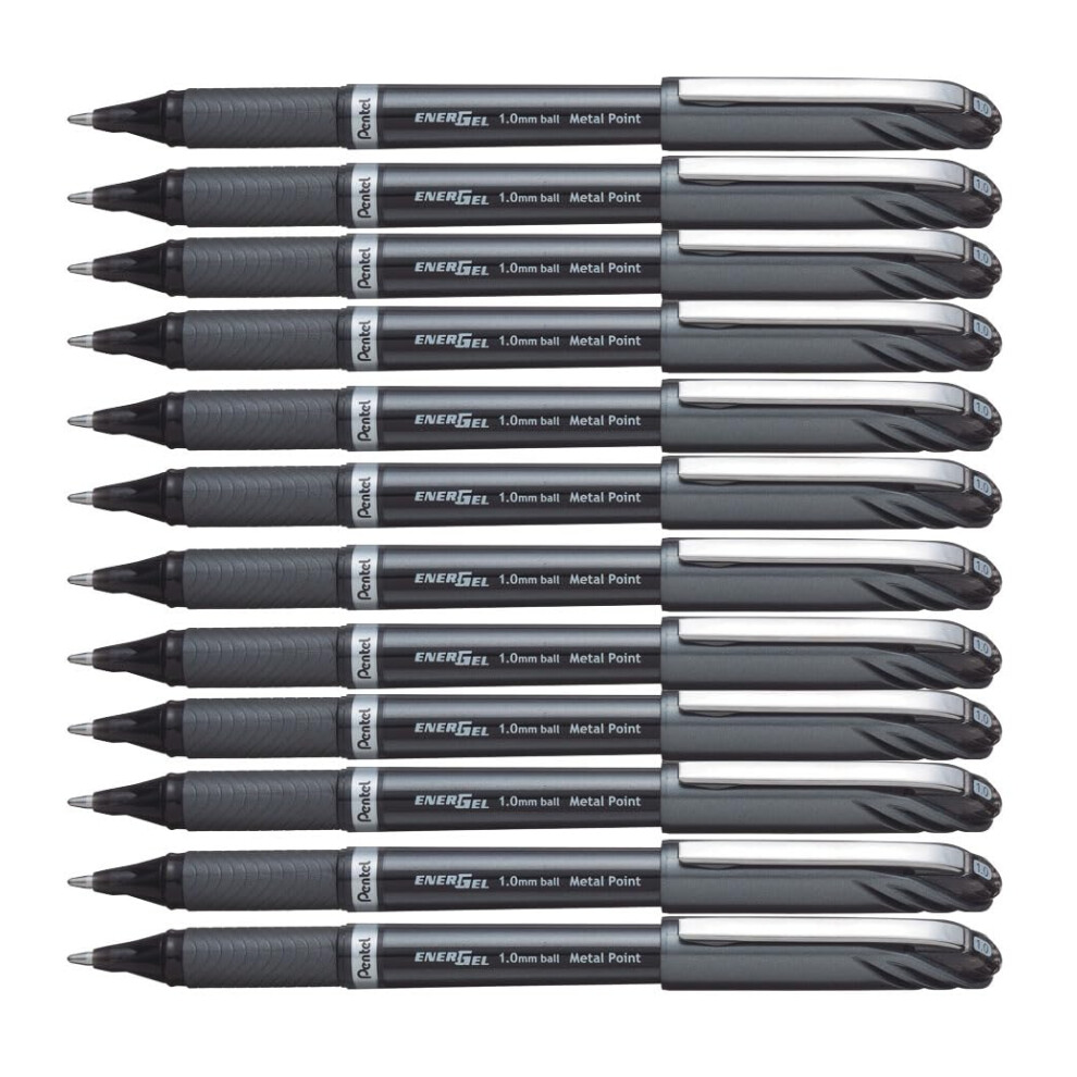Pentel 1.0 Mm Energel Plus Gel Rollerball Pen - Black (Pack Of 12)