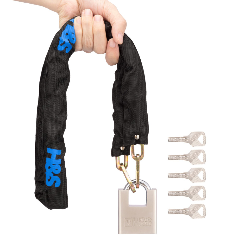 H&S Heavy Duty Motorbike Lock with Padlock | 6mm x 1.2m | Motorcycle & Scooter Lock with Security Chain | 2m Bike Locks High Security | Strong Chain &