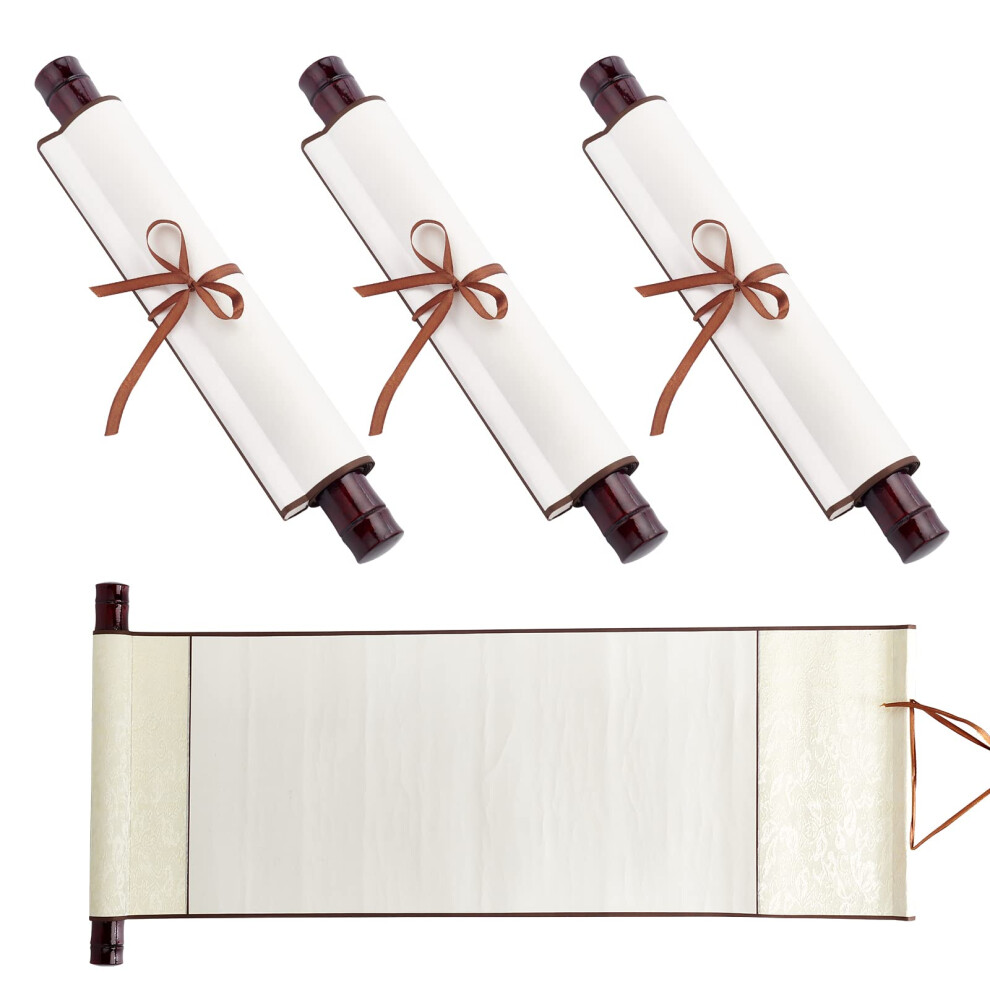 Webeedy 3Pcs Blank Hanging Scroll Vintage Blank Paper Scrolls Wall Mounting Scrolls Silk Chinese Calligraphy Drawing Scrolls Paper For Writing,