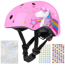 DEE651 Unicorn Castle Kids Helmet 3-8 yrs, Adjustable 48-54cm, Light Pink, 11-vent ABS+EPS Safety for Bike/Skate/Scooter