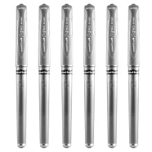 Uni Ball Silver Signo Pen Broad Metallic Gel Ink Rollerball Metal 1mm Tip Nib 0.65mm Line Width With Rubber Grip UM-153 (Pack Of 6)
