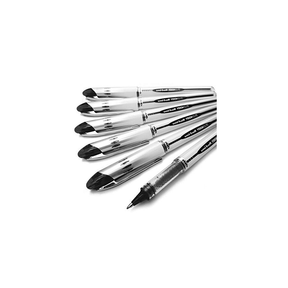 Uni-Ball Vision Elite - Ub-200 - Liquid Ink Rollerball Pen - Pack Of 6 (Black) Black