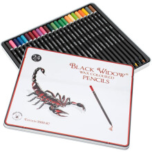 Black Widow Colouring Pencils, 24 pc Coloured Pencil Set. Best For Sketching And Artist Colours, Wax Colouring Pencils for Adults (Scorpion Pencil