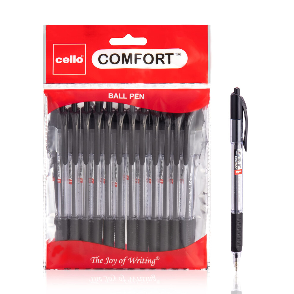 Cello Ballpoint Black Pens, Pack Of 24 (1.0Mm) Medium Point Retractable, Coloured Pens Ball Point Black Ink Biro Pens; Ideal For Office Supplies,