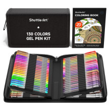 Shuttle Art Gel Pens, 130 Colours Gel Pen with 1 Colouring Book in Travel Case for Adults Colouring Books Drawing Crafts Scrapbooking Journaling