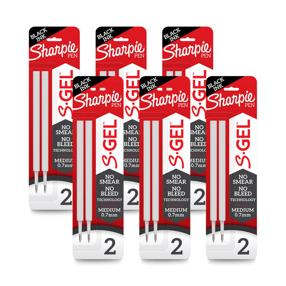 Sharpie S-Gel Refills, Black Ink Gel Pen Refills, Medium Point (0.7Mm), (6 Packs Of 2)