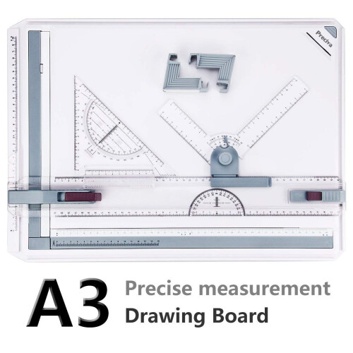 Preciva A3 Drawing Board, A3Drawing Table, Multi-function Technical Drafting Tables Metric System 51 * 36.5cm with Parallel Motion Accessories,