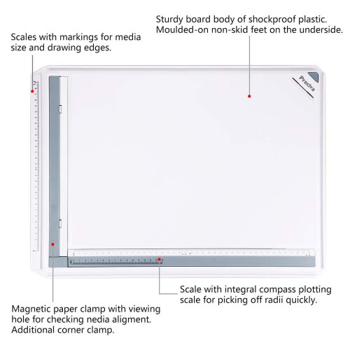 Preciva A3 Drawing Board, A3Drawing Table, Multi-function Technical Drafting Tables Metric System 51 * 36.5cm with Parallel Motion Accessories, 2