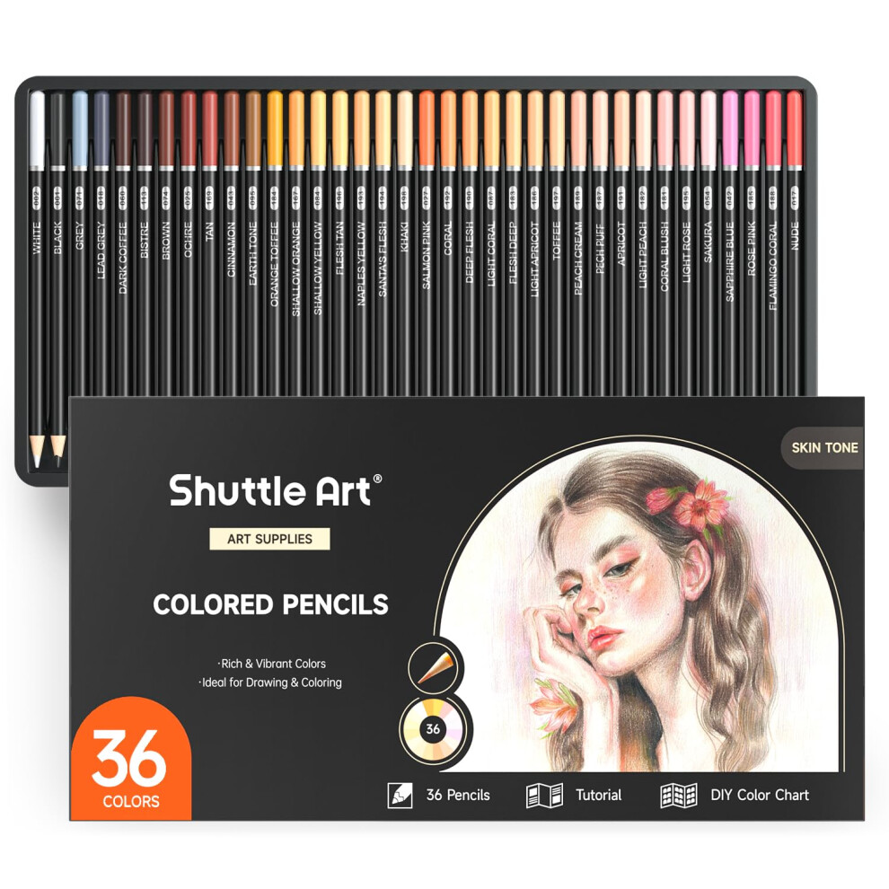 Shuttle Art 36 Skin Tone Colouring Pencils Set, Skin Colour Coloured Pencils for Adult Colouring, Soft Core Colour Pencils, Drawing Art Pencils for