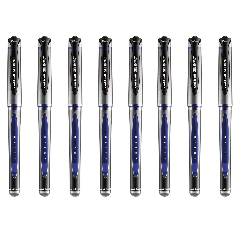 Uni-Ball Um-153S Gel Impact Broad Rollerball Pens - 1Mm Nib, 0.6Mm Line Width - Ink (8) Blue