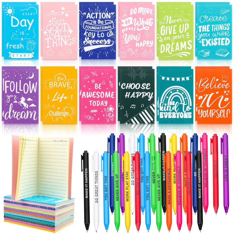 48Pcs Inspirational Appreciation Gifts for Employee- 24pcs Bulk Inspirational Ballpoint Pens, 24Pcs Encouraging Pocket Notebook Motivational Notepad-image-OPC-PHCB2H5-NEW