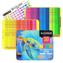KALOUR PDAS 50 Neon Colored Pencils for Adult Coloring Books, Fluorescent colored Professional Drawing pencils Set Art Supplies Kit for Adults