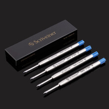 Scriveiner Ballpoint Refill Blue Medium - 4 Ballpoint Refills Designed Pens - Stainless Steel Tip with Tungsten-Carbide Ball Refill M - Made in