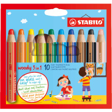 STABILO woody 3-in-1 - Multi-Talented Pencil - Pack of 10 - Assorted Colours