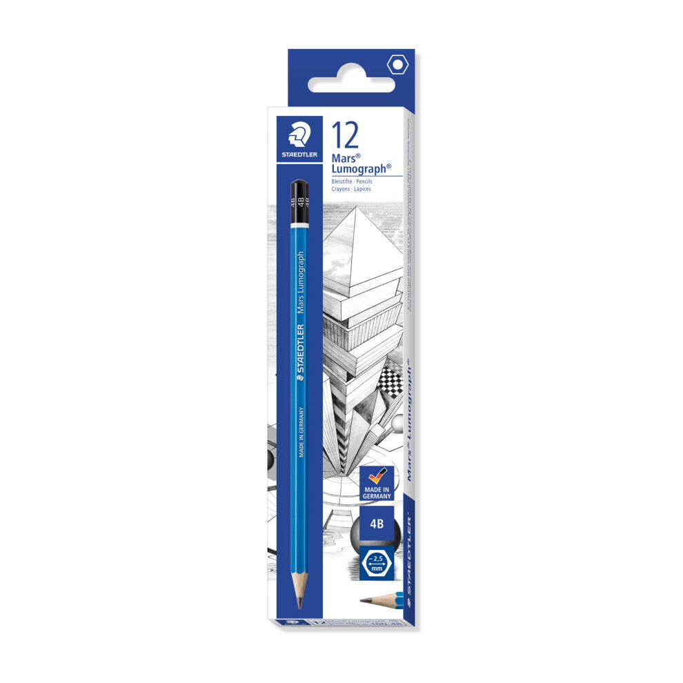 STAEDTLER 100-4B Mars Lumograph Graphite Pencils for Drawing & Sketching - 4B (Box of 12)