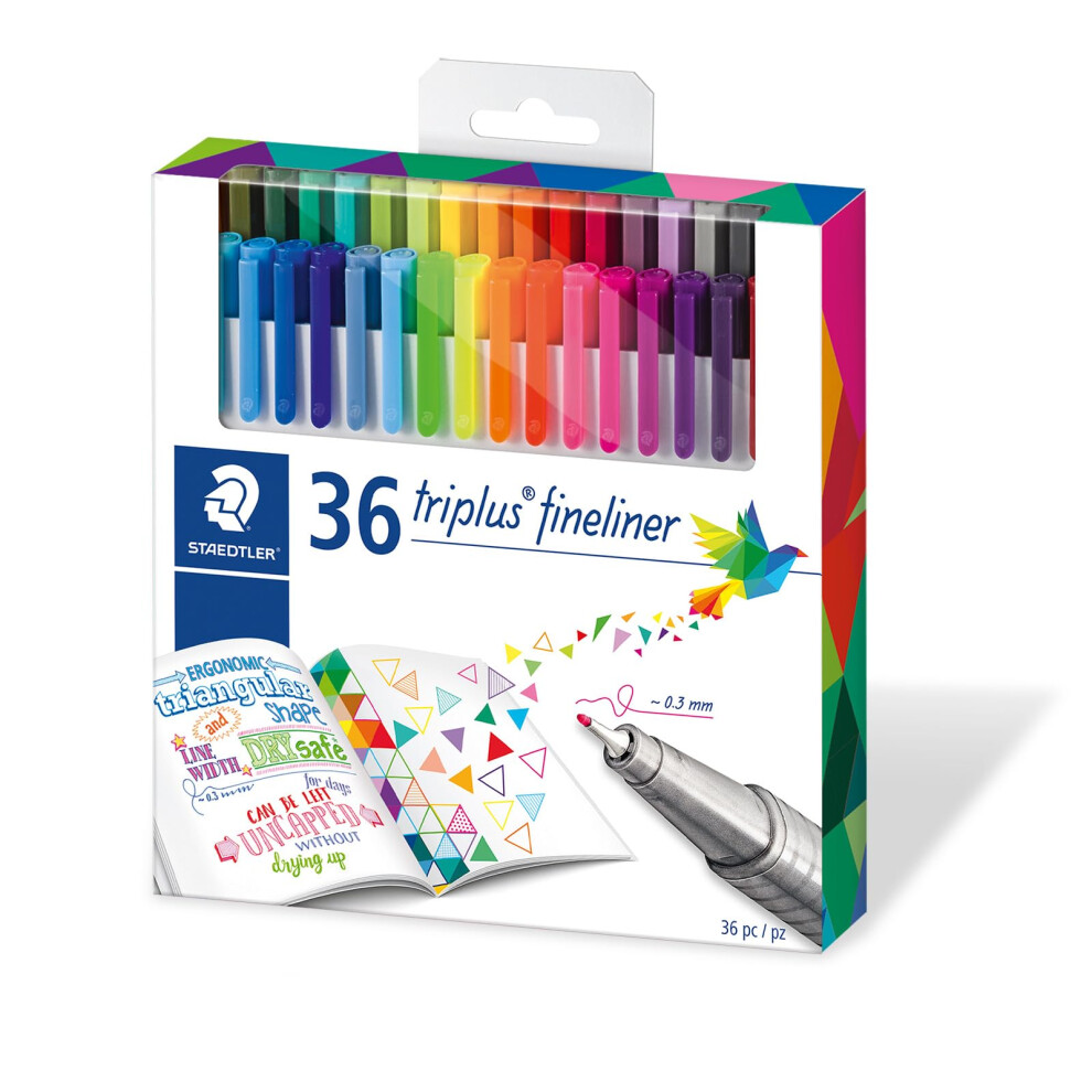 Staedtler 334 C36 Triplus Fineliner Superfine Pen, 0.3Mm Line Width - Assorted Colours (Pack Of 36)