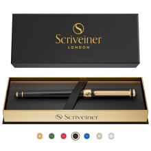Scriveiner Black Lacquer Rollerball Pen - Stunning Luxury Pen with 24K Gold Finish, Schmidt Ink Refill, Best Gift Set for Men & Women, Professional,
