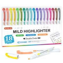 Shuttle Art Pastel Highlighters, 18 Colours Dual Tip Highlighters, Highlighter Markers Assorted Colours, Perfect for Colouring, Underlining,
