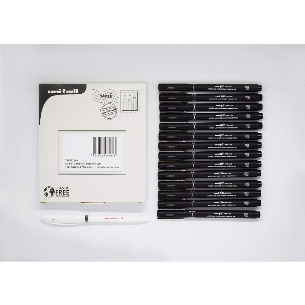 uni-ball Uni Pin Black Fineliners. Premium Assorted Nib Sizes + One Gel Pen For Precise Sketch, Handwriting & Technical Drawing. Permanent Fade and