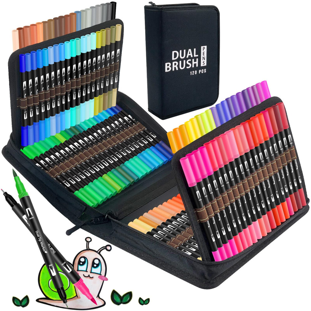 Halobios 120 Dual Tip Colouring Pens Brush Pen Felt Tip Pens For Adults Kids Artist Beginner, Dual Tip Brush Marker Pen For Drawing Sketching Adult