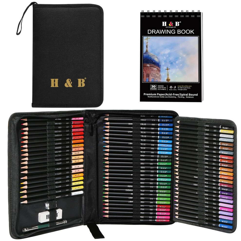 H & B 76Pcs Artist Colouring Pencils Set Drawing Pencils Set Sketching Blending Art Pencils Coloured Pencils for Adults,Artists,Beginners Professional-image-OPC-PHCB58C-NEW