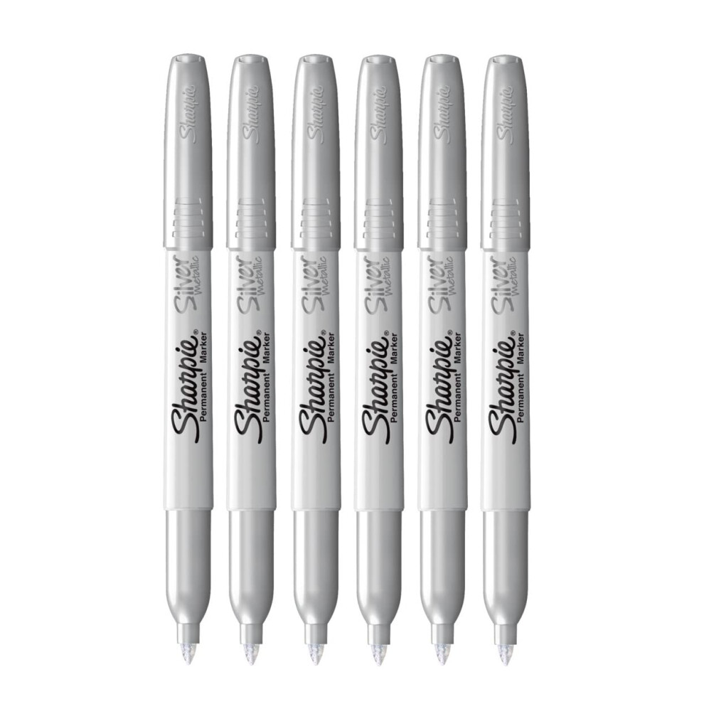 Sharpie Metallic Permanent Markers - Fine Point - Silver - Pack of 6