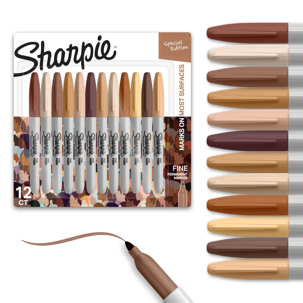 SHARPIE Permanent Markers, Portrait Colors Skin Tone Markers Set, Fine Tip Markers, Art Markers, Sketch Markers, Assorted, 12 Count
