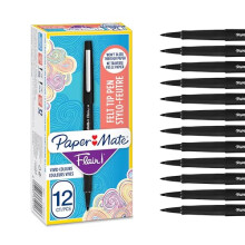 Paper Mate Flair Felt Tip Pens | Medium Point (0.7 mm) Writing Pens | Black Pens | For Writing, Drawing & Sketching | 12 Count