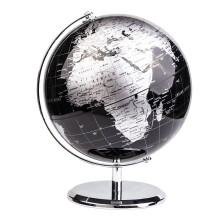 Exerz 20cm World Globe With a Metal Base ? Educational/Geographic/Modern Desktop Decoration - Metallic Black (20cm diameter)