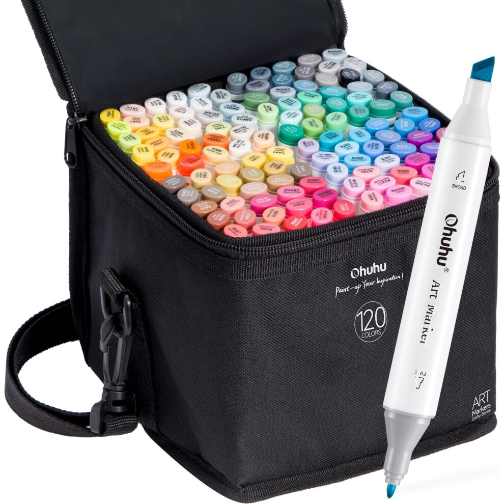 Ohuhu 120 Colours Dual Tips Permanent Marker Pens Art Markers For Highlighter Pen With Carrying Case For Drawing Sketching Adult Colouring