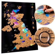 Scratchable UK Map, A2 Poster + Accessories Kit & Travel Tube, Campervan Day Trips, Journal Wall Art, Nebula Watercolour Designed