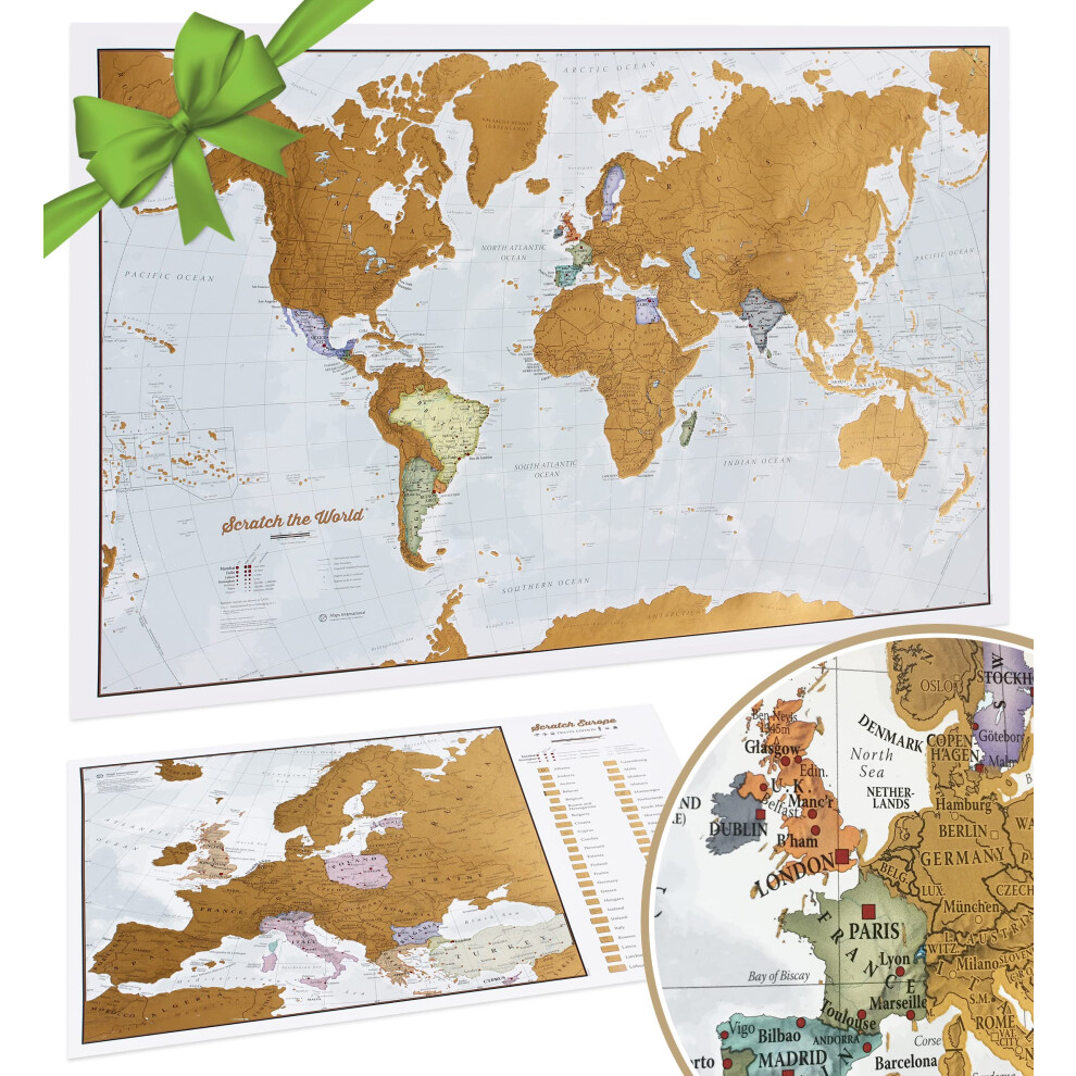 Maps International Scratch The World? Travel Map - Scratch Off World Map Poster + Bonus Europe Scratch - 50 Years + Of Map Making - Most Detailed