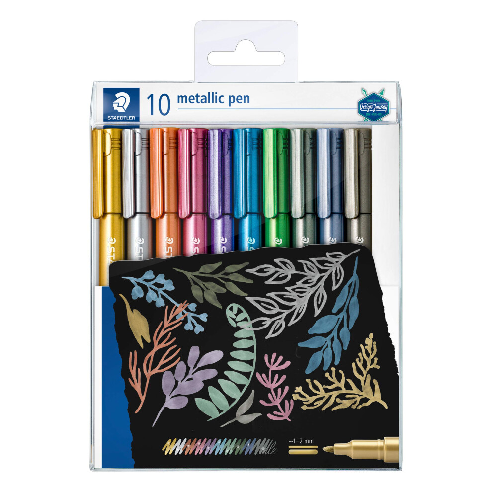 STAEDTLER 8323 TB10 Design Journey Metallic Pen, Assorted Colours, 1-2 mm Line Width (Wallet of 10)