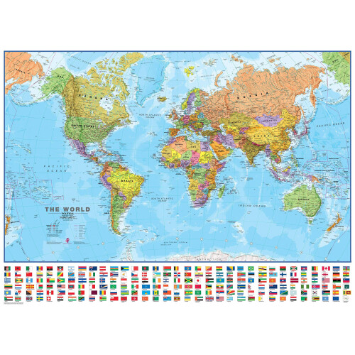 Maps International - World Map with Flags - Laminated - 84.1cm (w) x 59.4cm (h)