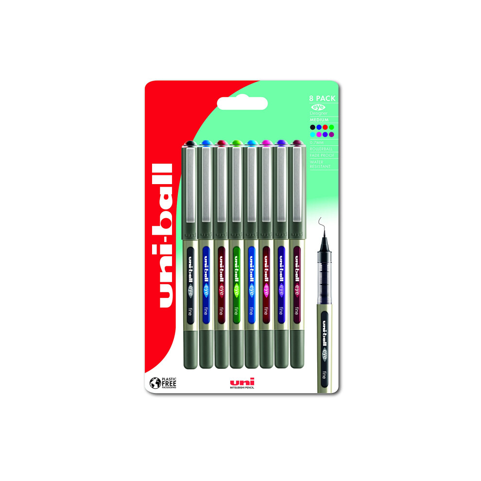 uni-ball UB-157 Eye Rollerball Pens. Premium Fine 0.7mm Ballpoint Tip for Super Smooth Handwriting, Drawing, Art, Crafts and Colouring. Fade and Water