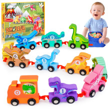 HappyGoLucky Toys for 1 2 3 Year Old Boys, Toddler Toys 1st Birthday Gifts for Boy Dinosaur Wooden Train Set for Boys Girls Toys Age 1 2 3 Educational