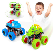 AESTEMON Car Toys for 2 Year Old Boy, 2-Pack Dinosaur Monster Truck Toys Cars for 2 3 Year Old Boys Gifts, Pull Back Friction Inertia Vehicles