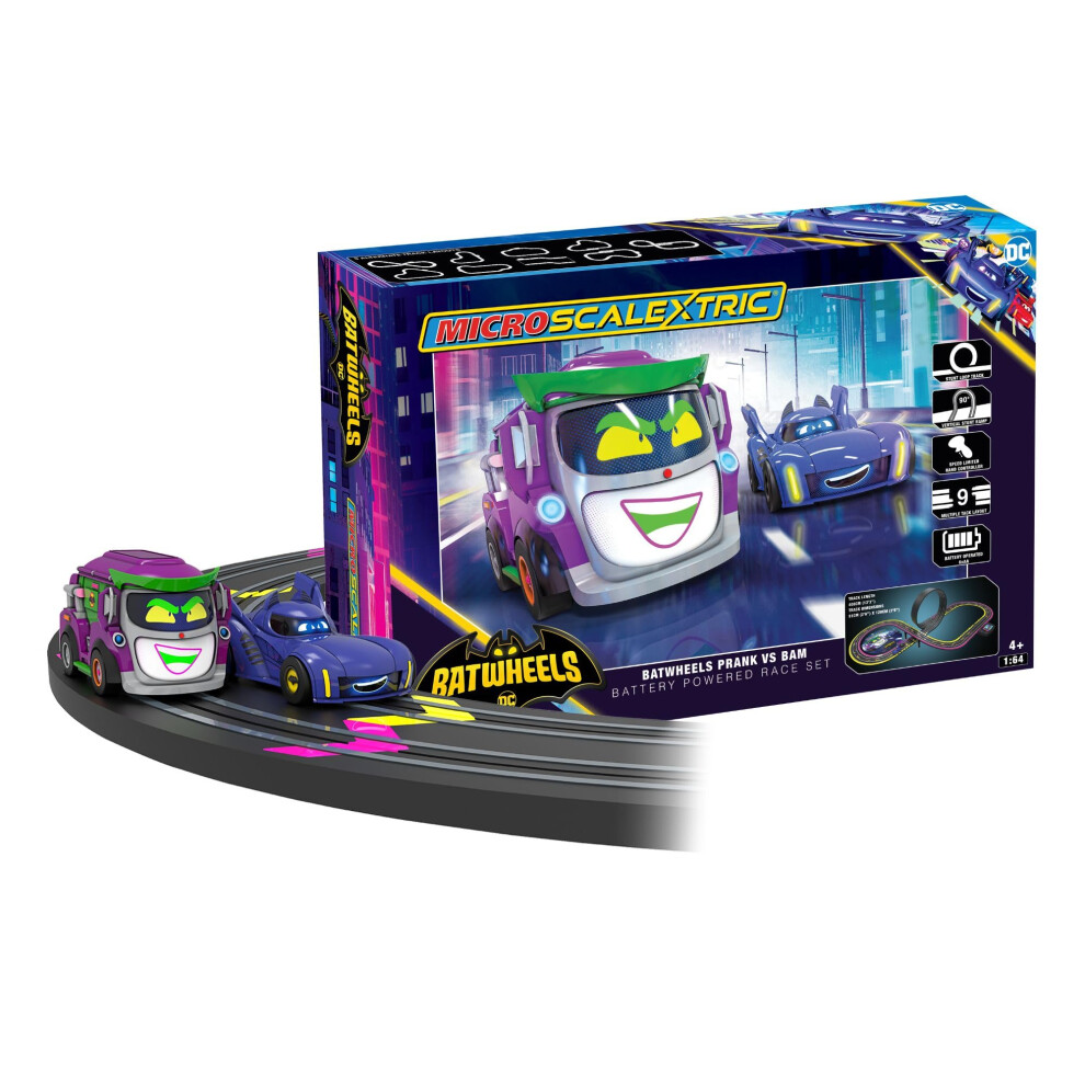 Scalextric Micro Car Race Track Sets For Kids Age 4+ - Batwheels Prank Vs Bam Themed Construction Set, Battery Powered Racing, Slot Cars Kids' Play
