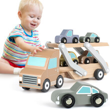 Wooden Toys Car Transporter Toy with 4 Cars Wooden Toys 1 2 3 Year Old Toy Cars for Toddlers Gifts for 3 Year Olds Boys Girls