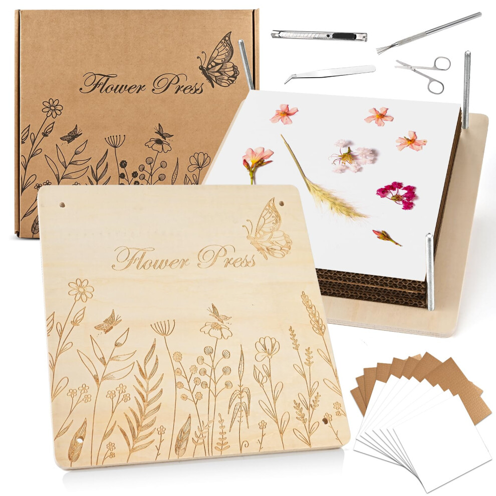 Goldge Extra Large Flower Press For Adults - 27.5 X 27.5Cm 10 Layers Wooden Flower Pressing Kit With Storage Bag, Gifts For Diy Arts And Crafts Lovers