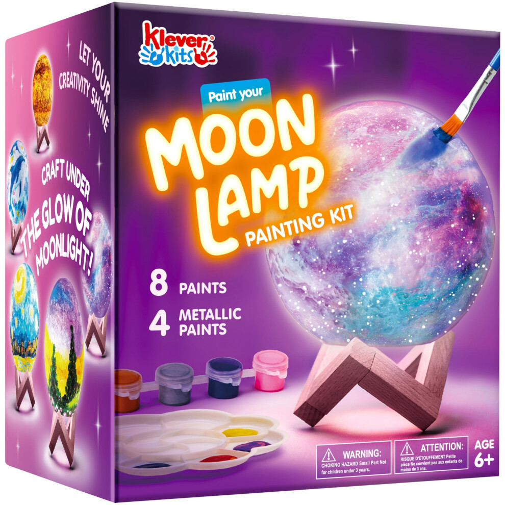 Klever Kits Paint Your Own Moon Lamp Kit,3D Space Moon Night Light,DIY Lamp Night Light Arts & Crafts Kit for Kids, Birthday Gifts for Girls Boys Ages